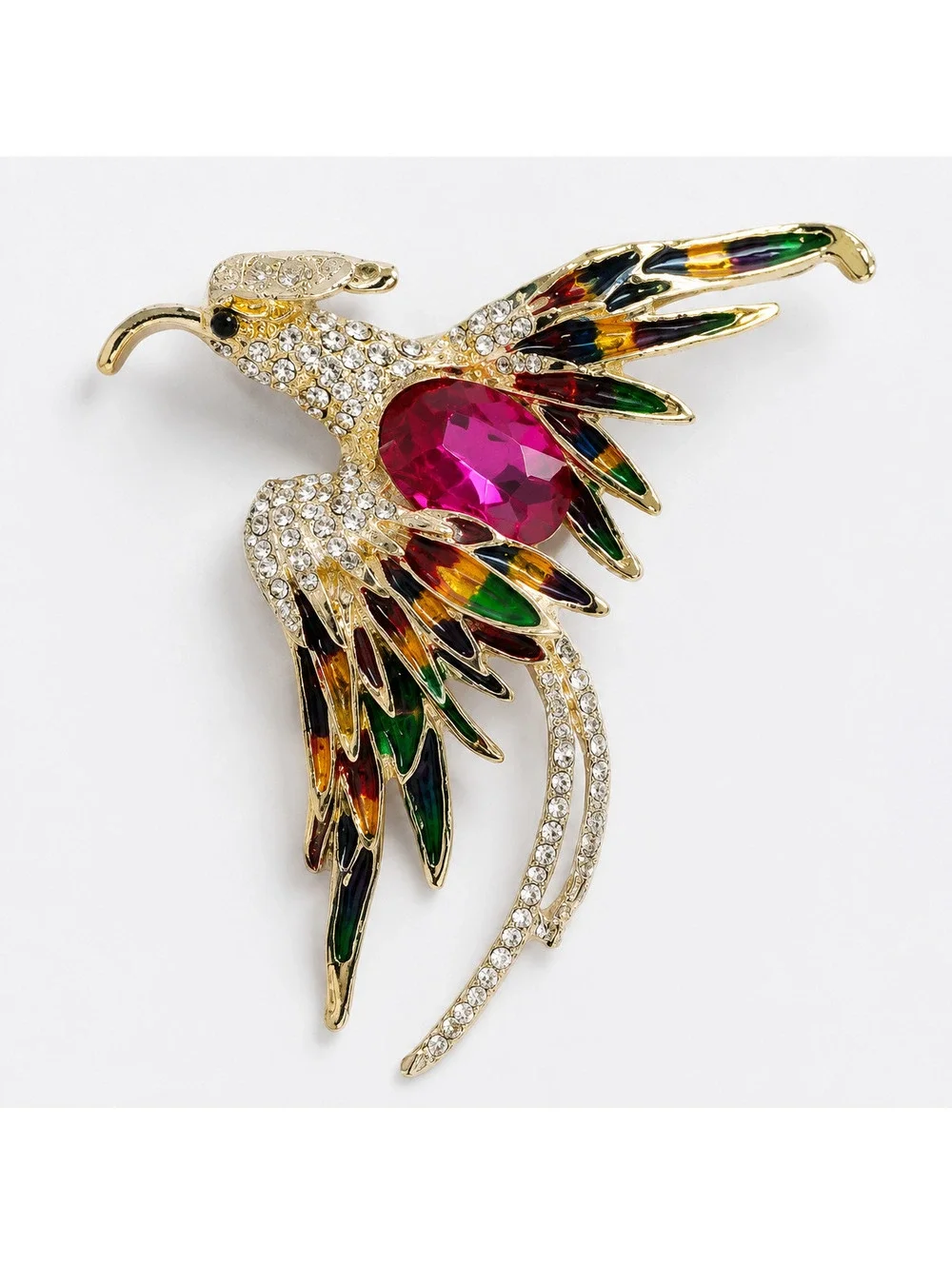 Majestic Phoenix Brooch with Crystal Plumage